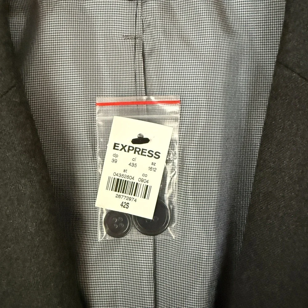 EXPRESS CHARCOAL EXTRA SLIM FLANNEL SUIT JACKET BLAZER MEN SZ 42S NWT SRP $298